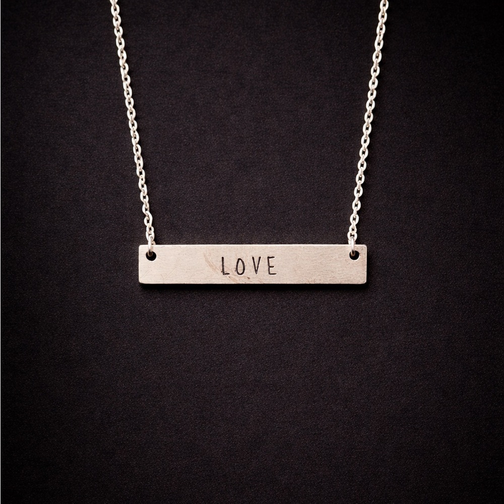 Matte Silver 'LOVE' Bar Necklace - Silver